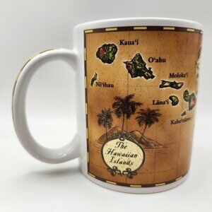 Treasures Of Aloha Hawaiian Islands Vintage Map Coffee Mug Hawaii Ceramic 12oz